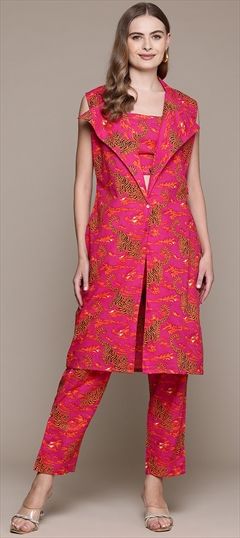Summer Pink and Majenta color Co-ords Set in Cotton fabric with Printed work : 1943786