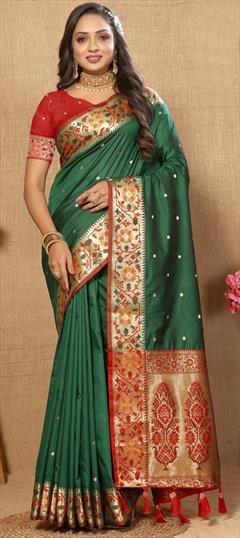 Festive, Traditional Green color Saree in Art Silk fabric with South Weaving, Zari work : 1943901