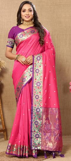 Festive, Traditional Pink and Majenta color Saree in Art Silk fabric with South Weaving, Zari work : 1943903