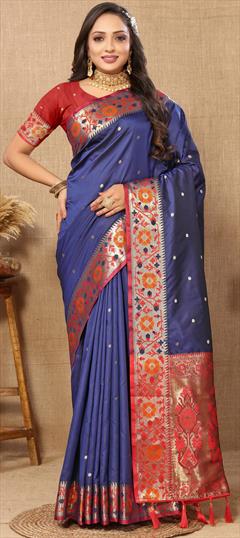 Festive, Traditional Blue color Saree in Art Silk fabric with South Weaving, Zari work : 1943905