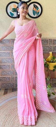 Festive, Reception Pink and Majenta color Saree in Faux Georgette fabric with Classic Sequence work : 1943944