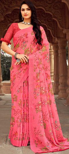 Casual Pink and Majenta color Saree in Chiffon fabric with Classic Floral, Printed work : 1943969