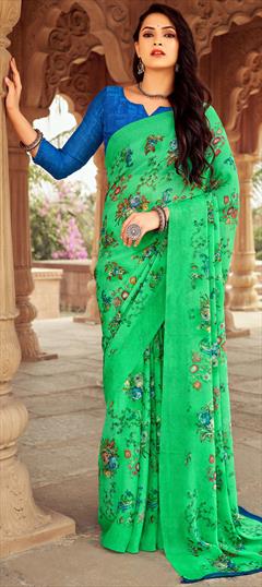 Casual Green color Saree in Chiffon fabric with Classic Floral, Printed work : 1943970