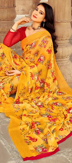 Casual Yellow color Saree in Chiffon fabric with Classic Floral, Printed work : 1943971
