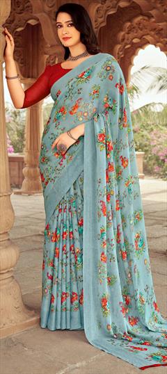 Casual Black and Grey color Saree in Chiffon fabric with Classic Floral, Printed work : 1943972