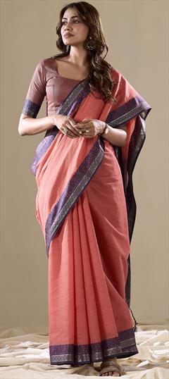 Festive, Reception Pink and Majenta color Saree in Cotton fabric with Bengali Printed work : 1944039