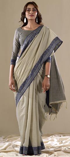 Festive, Reception Beige and Brown color Saree in Cotton fabric with Bengali Printed work : 1944040