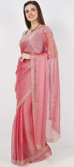 Bridal, Wedding Pink and Majenta color Saree in Chiffon fabric with Classic Cut Dana, Stone work : 1944074