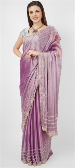 Bridal, Wedding Pink and Majenta color Saree in Chiffon fabric with Classic Cut Dana, Mirror, Sequence work : 1944076