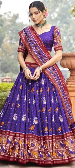 Festive, Reception Purple and Violet color Lehenga in Tussar Silk fabric with Flared Foil Print work : 1944086