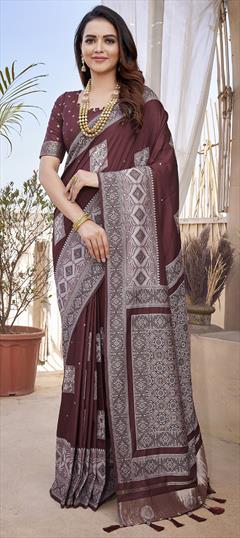 Festive, Traditional Beige and Brown color Saree in Art Silk fabric with South Weaving work : 1944095
