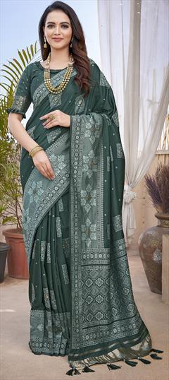 Festive, Traditional Green color Saree in Art Silk fabric with South Weaving work : 1944097