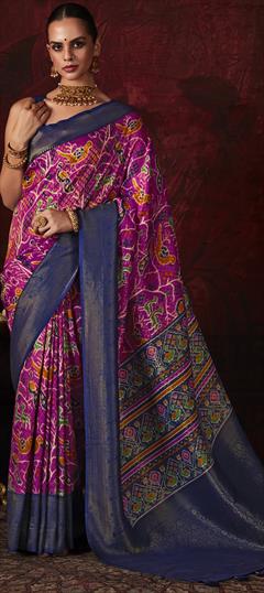 Party Wear, Traditional Pink and Majenta color Saree in Art Silk, Silk fabric with South Digital Print work : 1944105