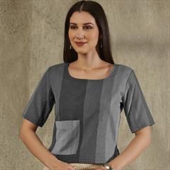 Party Wear Black and Grey color Blouse in Cotton fabric with Printed work : 1944312
