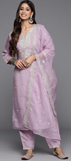 Festive, Reception Purple and Violet color Salwar Kameez in Viscose fabric with Straight Embroidered work : 1944393