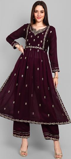 Festive, Reception Purple and Violet color Salwar Kameez in Art Silk fabric with Embroidered, Thread work : 1944418