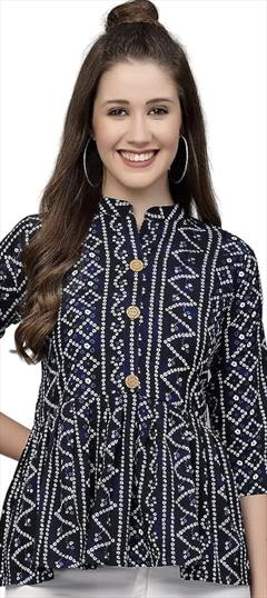 Casual Black and Grey color Tops and Shirts in Cotton fabric with Bandhej, Printed work : 1944419