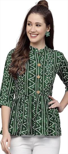 Casual Green color Tops and Shirts in Cotton fabric with Bandhej, Printed work : 1944420