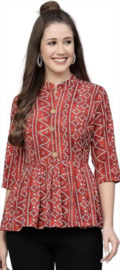 Casual Red and Maroon color Tops and Shirts in Cotton fabric with Bandhej, Printed work : 1944421