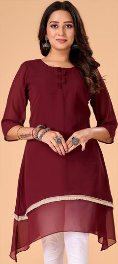Casual Purple and Violet color Kurti in Georgette fabric with Asymmetrical, Long Sleeve Lace work : 1944427