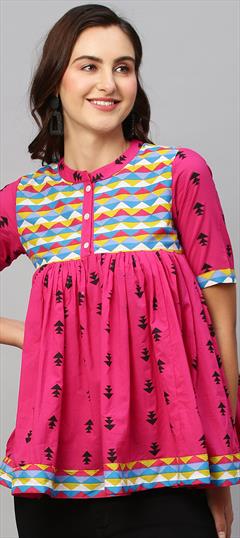Casual Pink and Majenta color Kurti in Cotton fabric with Anarkali Printed work : 1944471