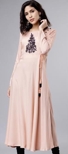 Casual Pink and Majenta color Kurti in Cotton fabric with A Line Embroidered work : 1944473