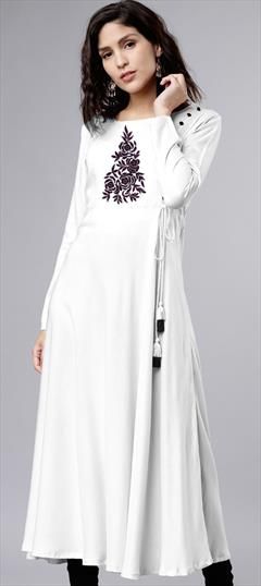 Casual White and Off White color Kurti in Cotton fabric with A Line Embroidered work : 1944474