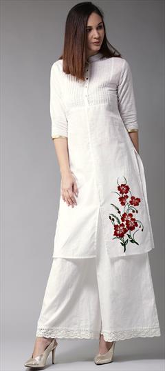 Festive, Reception White and Off White color Salwar Kameez in Cotton fabric with Embroidered work : 1944483