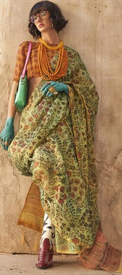 Summer Green color Saree in Handloom fabric with Classic Printed work : 1944503