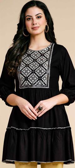 Casual Black and Grey color Kurti in Rayon fabric with A Line Embroidered work : 1944634