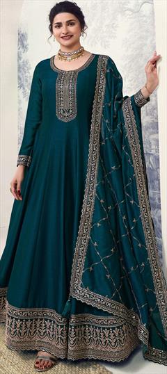 Bollywood Blue color Salwar Kameez in Georgette fabric with Anarkali Embroidered, Thread work : 1944662