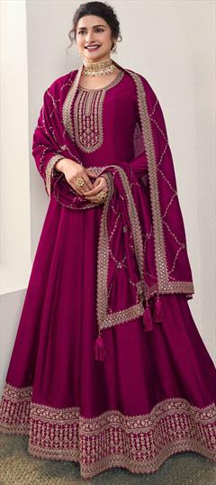 Bollywood Pink and Majenta color Salwar Kameez in Georgette fabric with Anarkali Embroidered, Thread work : 1944663