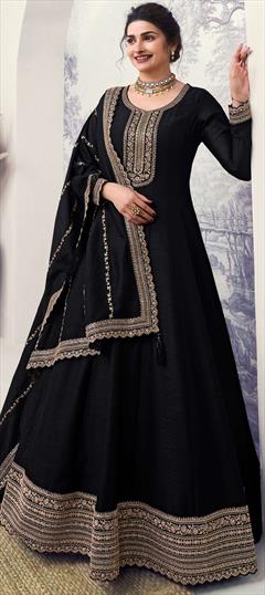 Bollywood Black and Grey color Salwar Kameez in Georgette fabric with Anarkali Embroidered, Thread work : 1944664