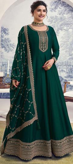 Bollywood Green color Salwar Kameez in Georgette fabric with Anarkali Embroidered, Thread work : 1944666