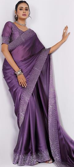 Party Wear, Traditional Purple and Violet color Saree in Art Silk fabric with South Swarovski work : 1944760