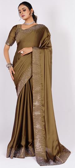 Party Wear, Traditional Gold color Saree in Art Silk fabric with South Swarovski work : 1944762