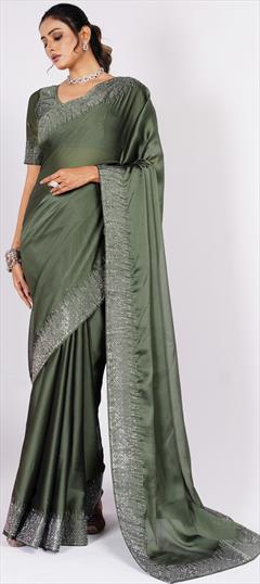 Party Wear, Traditional Green color Saree in Art Silk fabric with South Swarovski work : 1944763
