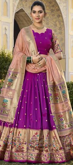Festive, Reception Purple and Violet color Lehenga in Jacquard fabric with Flared Weaving, Zari work : 1944767