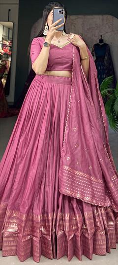 Reception, Traditional Pink and Majenta color Lehenga in Chanderi Silk fabric with Flared Weaving, Zari work : 1944885