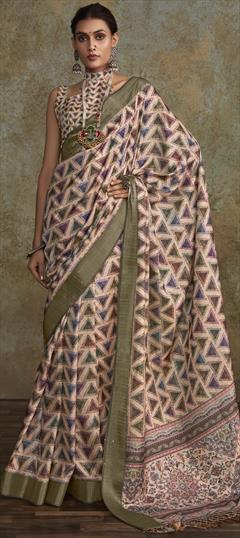 Festive, Traditional Multicolor color Saree in Handloom fabric with Bengali Sequence, Weaving work : 1944905