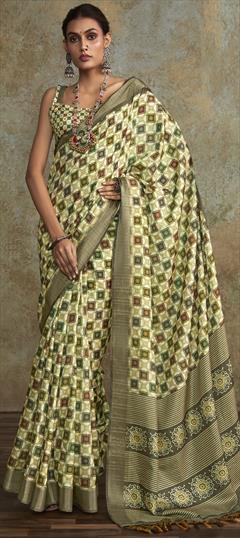Festive, Traditional Multicolor color Saree in Handloom fabric with Bengali Sequence, Weaving work : 1944906