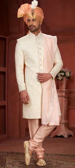 Wedding Pink and Majenta color Sherwani in Silk fabric with Embroidered, Sequence, Thread work : 1944913