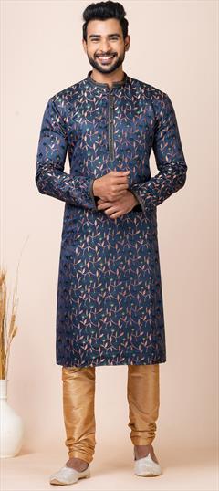 Party Wear Blue color Kurta Pyjamas in Jacquard fabric with Weaving work : 1944932