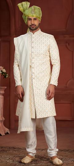 Wedding Multicolor color Sherwani in Silk fabric with Embroidered, Sequence, Stone, Thread work : 1944944