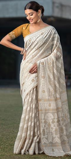 Casual, Traditional Beige and Brown color Saree in Cotton fabric with Bengali Printed work : 1945036