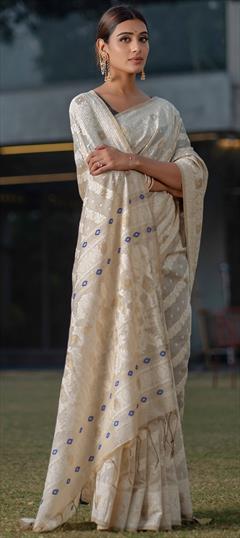 Casual, Traditional Beige and Brown color Saree in Cotton fabric with Bengali Printed work : 1945039
