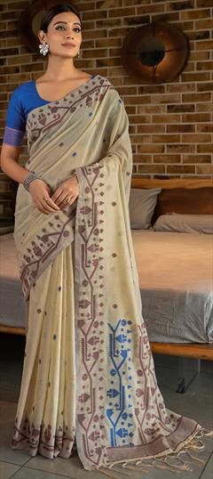 Casual, Traditional Blue color Saree in Cotton fabric with Bengali Printed work : 1945069