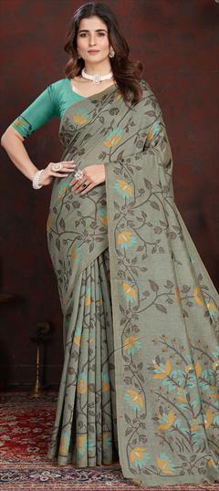 Reception, Wedding Black and Grey color Saree in Cotton fabric with Bengali Weaving work : 1945085