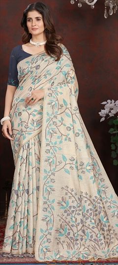 Reception, Wedding Blue color Saree in Cotton fabric with Bengali Weaving work : 1945086