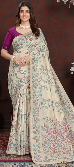 Reception, Wedding Pink and Majenta color Saree in Cotton fabric with Bengali Weaving work : 1945093